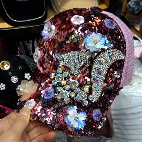 Peaked Cap Women's Summer New Rhinestone Flower Baseball Cap Korean Trendy Fashion Sequined Sunshade Cap