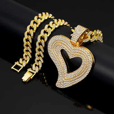 New Light Luxury Love Full Diamond Alloy Pendant Cuban Necklace Hip Hop Trendy Men's Jewelry