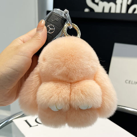 Cute Rex Rabbit Fur Doll Bunny Car Keychain Pendant Mini Bag Plush Dead Ornament Rabbit