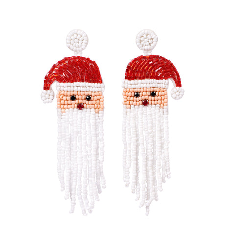 Christmas Day Earrings Earrings Handmade Beads Christmas Old Man Cartoon Character Tassel Rice Beads Earrings