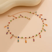 Fashionable colored crystal studded diamond pendant necklace with high-end feel, handmade bead collarbone chain