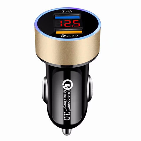 QC3.0+2.4A Dual USB Car Charger LCD Display 12-24V Cigarette Socket Lighter Fast Charger Power Auto USB Adapter Upgraded