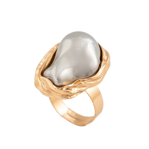 New Baroque inlaid irregular pearl rings, retro irregular alloy rings