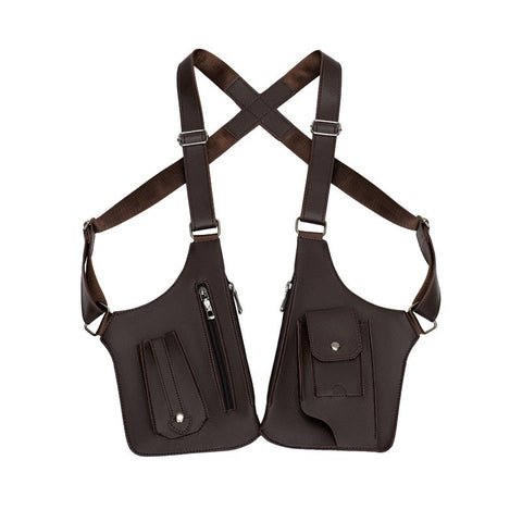 A medieval - style leather harness bag that is an anti - theft wallet, phone pouch, and suitable for men's Viking  cosplay.