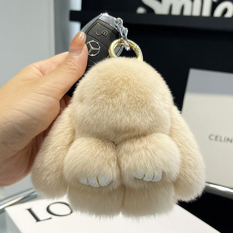 Cute Rex Rabbit Fur Doll Bunny Car Keychain Pendant Mini Bag Plush Dead Ornament Rabbit