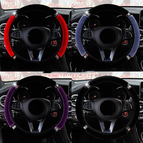 Universal 37-38cm Diameter Soft Plush Rhinestone Car Steering Wheel Cover Interior Accessories Steering-Cover Car-styling