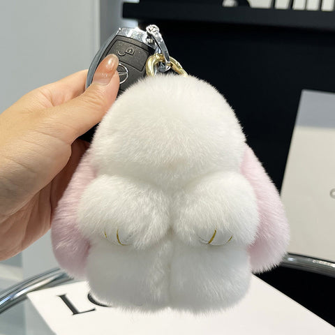 Cute Rex Rabbit Fur Doll Bunny Car Keychain Pendant Mini Bag Plush Dead Ornament Rabbit