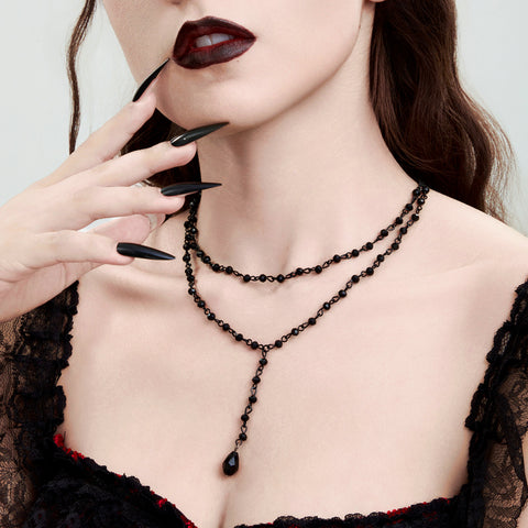 Crystal bead collarbone chain Halloween party dark style multi-layer lace necklace